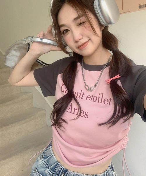 GLAMOROUS JANE（グラマラスジェーン）の「ラグラン配色サイドシャーリンクロゴTシャツ（Tシャツ/カットソー・レディース・ホワイト/ピンク・FREE）」の12枚目の写真