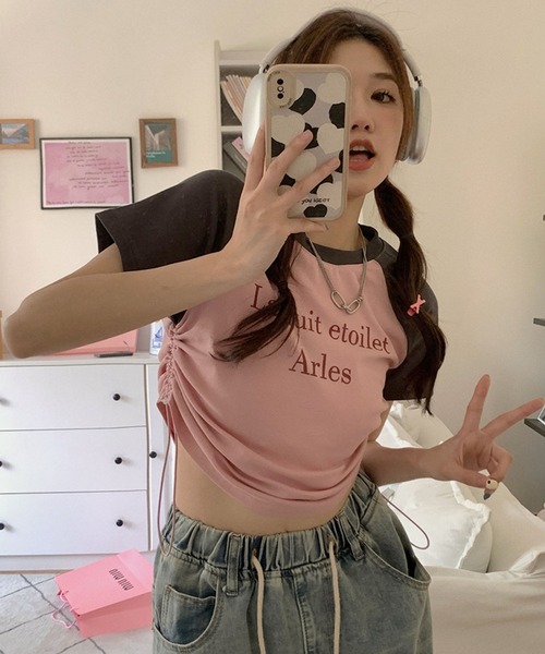 GLAMOROUS JANE（グラマラスジェーン）の「ラグラン配色サイドシャーリンクロゴTシャツ（Tシャツ/カットソー・レディース・ホワイト/ピンク・FREE）」の13枚目の写真