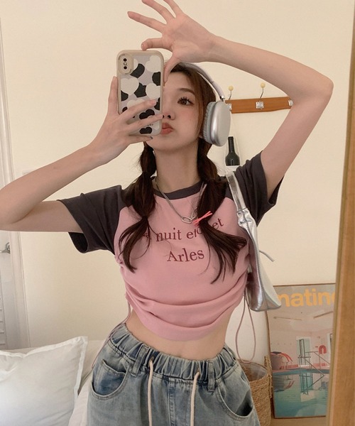 GLAMOROUS JANE（グラマラスジェーン）の「ラグラン配色サイドシャーリンクロゴTシャツ（Tシャツ/カットソー・レディース・ホワイト/ピンク・FREE）」の16枚目の写真