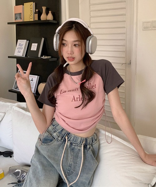 GLAMOROUS JANE（グラマラスジェーン）の「ラグラン配色サイドシャーリンクロゴTシャツ（Tシャツ/カットソー・レディース・ホワイト/ピンク・FREE）」の17枚目の写真