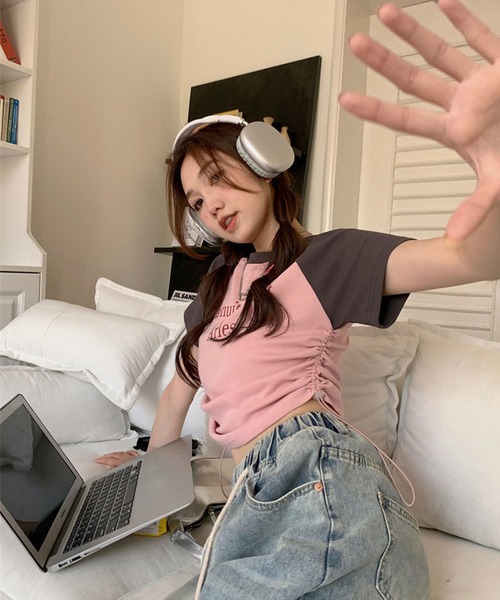 GLAMOROUS JANE（グラマラスジェーン）の「ラグラン配色サイドシャーリンクロゴTシャツ（Tシャツ/カットソー・レディース・ホワイト/ピンク・FREE）」の22枚目の写真