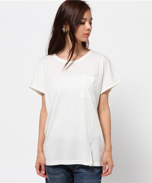 MOUSSY（マウジー）の「FRONT SLIT DOLMAN TEE J（Tシャツ/カットソー・レディース・ホワイト/ライトブラウン/カーキ系・FREE）」の4枚目の写真