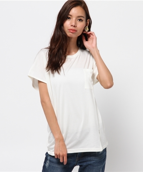 MOUSSY（マウジー）の「FRONT SLIT DOLMAN TEE J（Tシャツ/カットソー・レディース・ホワイト/ライトブラウン/カーキ系・FREE）」の19枚目の写真