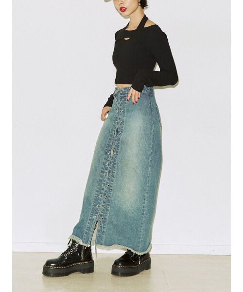 jouetie（ジュエティ）の「カットアウトフィットトップス【Uネック/レイヤード】（Tシャツ/カットソー・レディース・ブラック/オフホワイト/パープル・MEDIUM）」の9枚目の写真