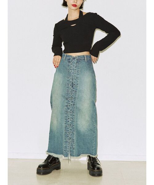 jouetie（ジュエティ）の「カットアウトフィットトップス【Uネック/レイヤード】（Tシャツ/カットソー・レディース・ブラック/オフホワイト/パープル・MEDIUM）」の10枚目の写真