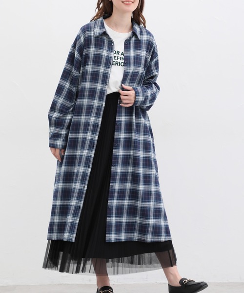 Honeys（ハニーズ）の「チェックシャツワンピース（シャツワンピース・レディース・ブルー系その他/ネイビー系/ブラック系その他/ベージュ系その他・M/LL/L）」の8枚目の写真