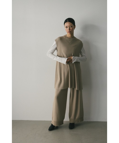 STYLEMIXER(スタイルミキサー)の「ドライニットリラックスパンツ(その他パンツ・レディース・アイボリー/ブラウン・MEDIUM/SMALL)」の4枚目の写真