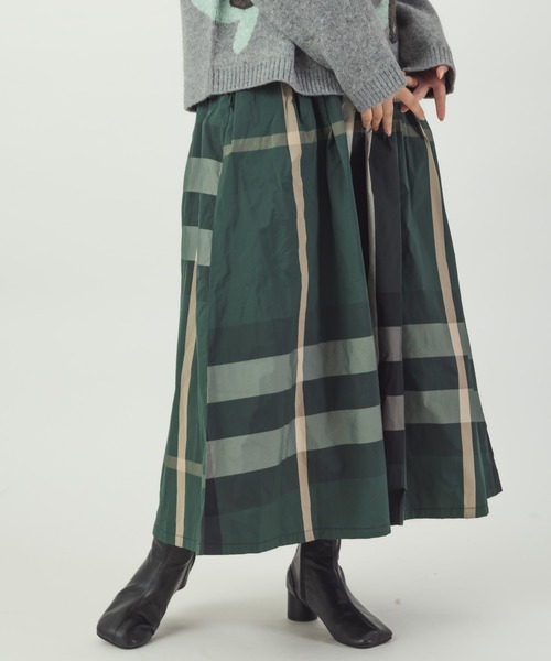 BARNDOOR(バーンドア)の「BARNDOOR / バーンドア チェックスカート ロングスカート 1175123H BUR(スカート・レディース・グレー/ワイン/グリーン・FREE)」の3枚目の写真