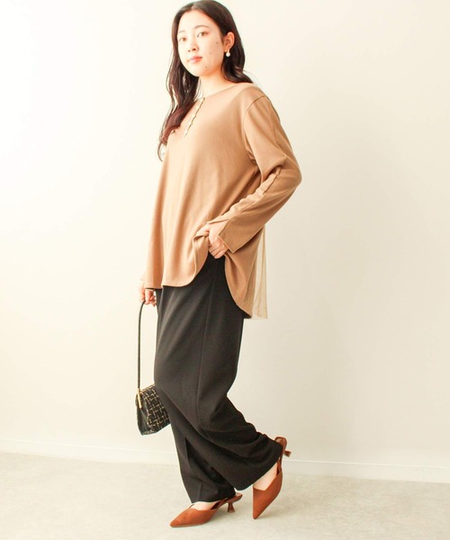 leswel（レスウェル）の「【L～5L 大きいサイズ】カット ジョーゼット タック テーパードパンツ（その他パンツ・レディース・ブラウン/ブラック・5L/4L/3L/LL/L）」の5枚目の写真