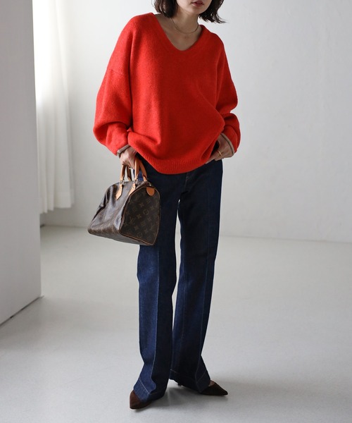 さいん　ひょんじゅん セール】バイカラーコクーンVネックニット（ニット/セーター