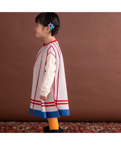 ami amie（アミアミ）の「Ａラインワンピース（ワンピース・キッズ・サックスブルー/オフホワイト/ベージュ・100cm/130cm/115cm/85cm）」の5枚目の写真