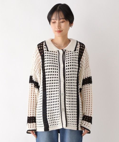 LEPSIM(レプシィム)の「3ゲージメッシュカーディガン 975618(カーディガン/ボレロ・レディース・オフホワイト/レッド・FREE)」の10枚目の写真