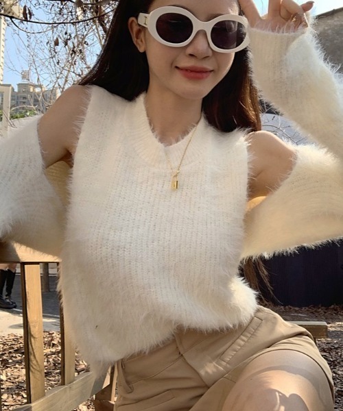 セール】もちもちショート丈ニットカーディガン +ノースリーブ