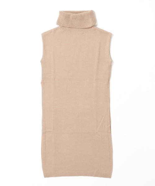 Day and Grade（デイアンドグレイド）の「【大胆タートルネック大胆スリット】ノースリーブ ロングニットチュニック / サイドスリット レイヤード（ニット/セーター・レディース・キャメル/ブラック・FREE）」の18枚目の写真