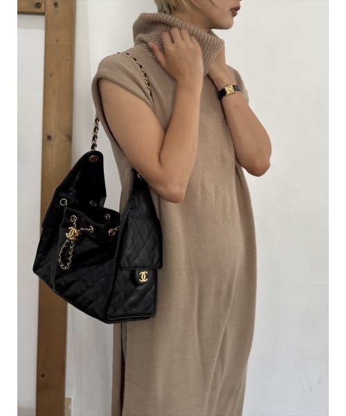 Day and Grade（デイアンドグレイド）の「【大胆タートルネック大胆スリット】ノースリーブ ロングニットチュニック / サイドスリット レイヤード（ニット/セーター・レディース・キャメル/ブラック・FREE）」の13枚目の写真