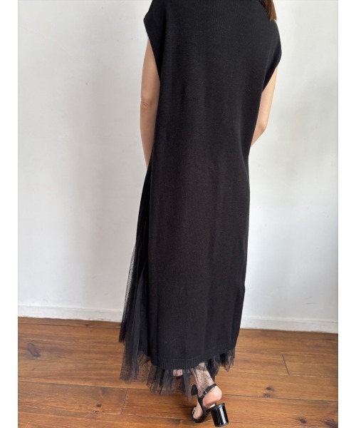 Day and Grade（デイアンドグレイド）の「【大胆タートルネック大胆スリット】ノースリーブ ロングニットチュニック / サイドスリット レイヤード（ニット/セーター・レディース・キャメル/ブラック・FREE）」の6枚目の写真