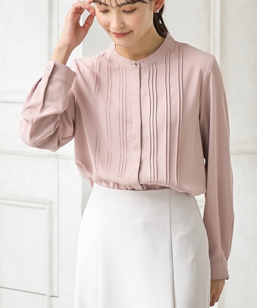 Honeys(ハニーズ)の「ピンタックブラウス(シャツ/ブラウス・レディース・グレイッシュベージュ/ホワイト/ネイビー/スモークピンク/ミント・M/LL/L/3L/S)」の7枚目の写真