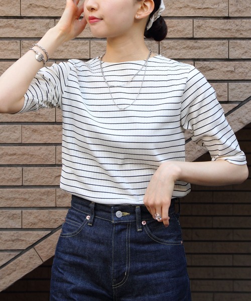 ORCIVAL(オーシバル)の「ORCIVAL/オーシバル リブボートネックロングスリーブプルオーバー RIB BOATNECK LONGSLEEVE PULLOVER OR-C0352 ULH(Tシャツ/カットソー・レディース・ブラック/ナチュラル/ブラック系その他/ホワイト系その他・2)」の2枚目の写真