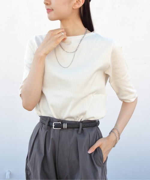 ORCIVAL(オーシバル)の「ORCIVAL/オーシバル リブボートネックロングスリーブプルオーバー RIB BOATNECK LONGSLEEVE PULLOVER OR-C0352 ULH(Tシャツ/カットソー・レディース・ブラック/ナチュラル/ブラック系その他/ホワイト系その他・2)」の4枚目の写真