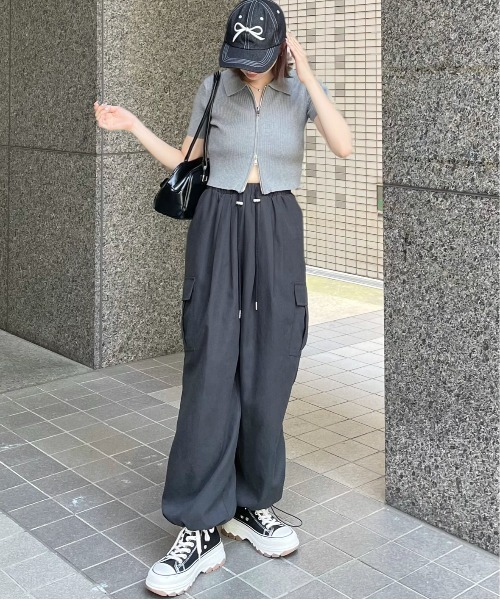 clear（クリア）の「カーゴパンツ[低身長用サイズ有]（カーゴパンツ・レディース・ブラック/アイボリー/ピンク/サックスブルー・F/XS）」の3枚目の写真