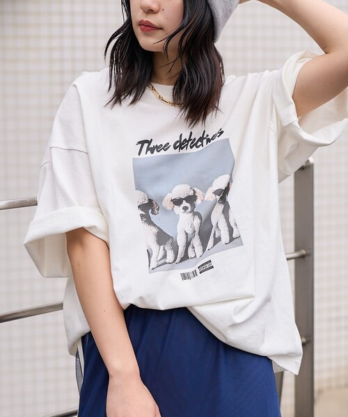 PUBLUX(パブリュクス)の「Bohemian Chop/ボヘミアンチョップ ”Three detectnes dog”アニマルプリントTシャツ 限定展開(Tシャツ/カットソー・レディース・ブラック/オフホワイト/ピンク・S/M/L)」の1枚目の写真