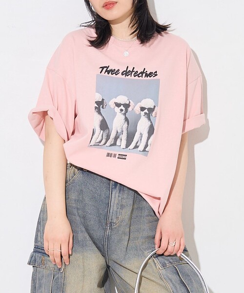PUBLUX(パブリュクス)の「Bohemian Chop/ボヘミアンチョップ ”Three detectnes dog”アニマルプリントTシャツ 限定展開(Tシャツ/カットソー・レディース・ブラック/オフホワイト/ピンク・S/M/L)」の3枚目の写真