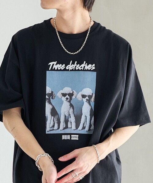 PUBLUX(パブリュクス)の「Bohemian Chop/ボヘミアンチョップ ”Three detectnes dog”アニマルプリントTシャツ 限定展開(Tシャツ/カットソー・レディース・ブラック/オフホワイト/ピンク・S/M/L)」の2枚目の写真