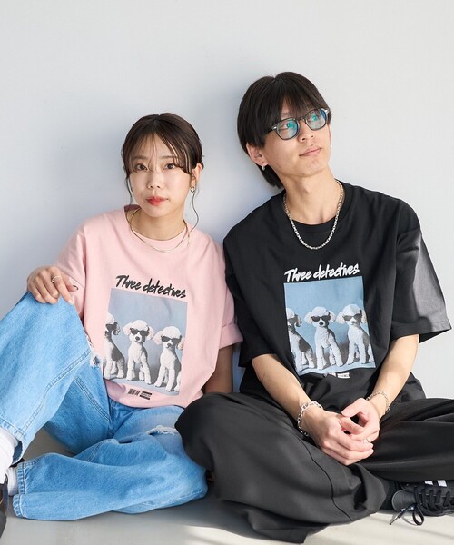 PUBLUX(パブリュクス)の「Bohemian Chop/ボヘミアンチョップ ”Three detectnes dog”アニマルプリントTシャツ 限定展開(Tシャツ/カットソー・レディース・ブラック/オフホワイト/ピンク・S/M/L)」の13枚目の写真