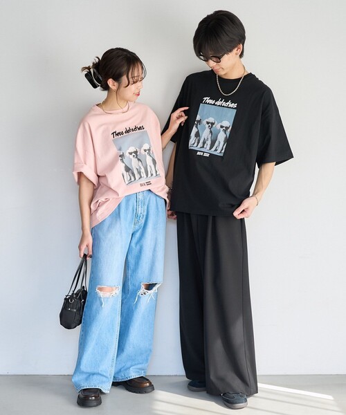 PUBLUX(パブリュクス)の「Bohemian Chop/ボヘミアンチョップ ”Three detectnes dog”アニマルプリントTシャツ 限定展開(Tシャツ/カットソー・レディース・ブラック/オフホワイト/ピンク・S/M/L)」の12枚目の写真