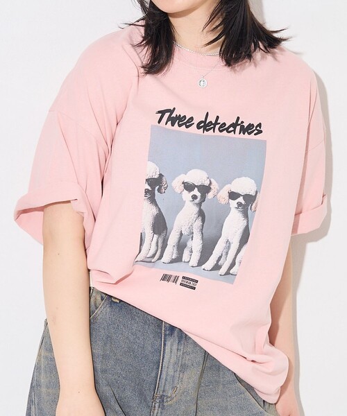 PUBLUX(パブリュクス)の「Bohemian Chop/ボヘミアンチョップ ”Three detectnes dog”アニマルプリントTシャツ 限定展開(Tシャツ/カットソー・レディース・ブラック/オフホワイト/ピンク・S/M/L)」の11枚目の写真