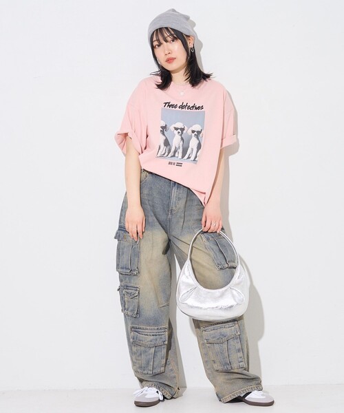 PUBLUX(パブリュクス)の「Bohemian Chop/ボヘミアンチョップ ”Three detectnes dog”アニマルプリントTシャツ 限定展開(Tシャツ/カットソー・レディース・ブラック/オフホワイト/ピンク・S/M/L)」の10枚目の写真