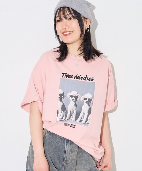 PUBLUX(パブリュクス)の「Bohemian Chop/ボヘミアンチョップ ”Three detectnes dog”アニマルプリントTシャツ 限定展開(Tシャツ/カットソー・レディース・ブラック/オフホワイト/ピンク・S/M/L)」の9枚目の写真