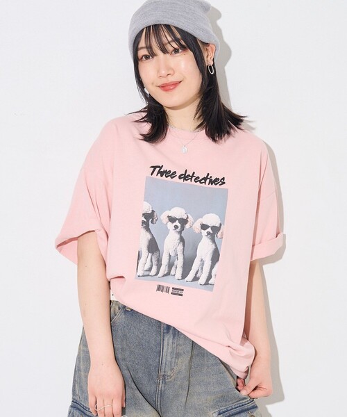 PUBLUX(パブリュクス)の「Bohemian Chop/ボヘミアンチョップ ”Three detectnes dog”アニマルプリントTシャツ 限定展開(Tシャツ/カットソー・レディース・ブラック/オフホワイト/ピンク・S/M/L)」の4枚目の写真