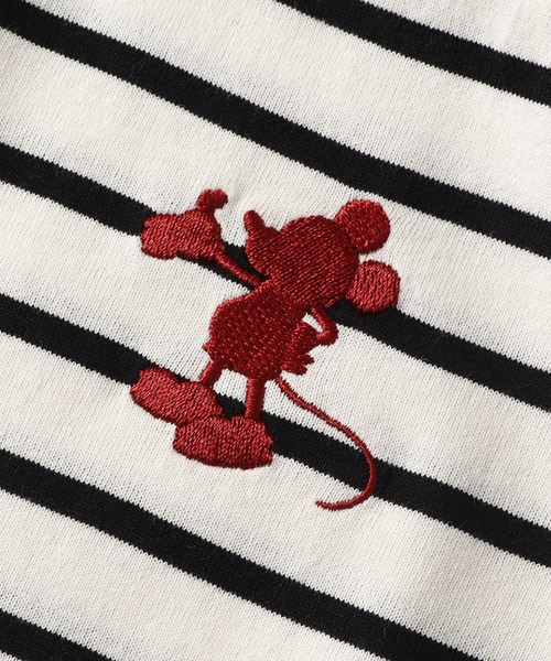 Disney（ディズニー）の「【Disney/ディズニー】ワンポイント刺繍 ボーダー切り替え 半袖Tシャツワンピース（ワンピース・レディース・オフホワイト/ベージュ/ネイビー・M/L）」の6枚目の写真