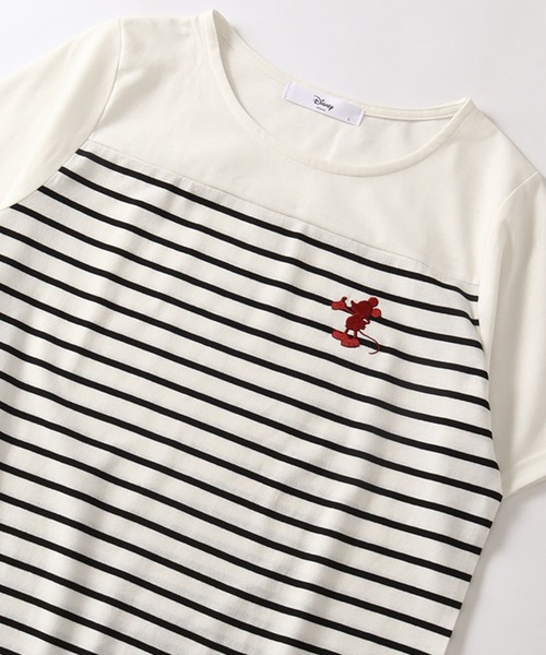 Disney（ディズニー）の「【Disney/ディズニー】ワンポイント刺繍 ボーダー切り替え 半袖Tシャツワンピース（ワンピース・レディース・オフホワイト/ベージュ/ネイビー・M/L）」の11枚目の写真