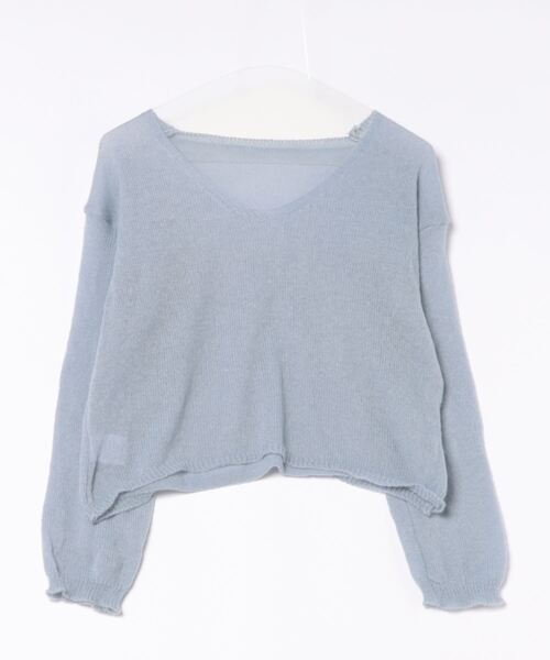 STYLEBLOCK（スタイルブロック）の「シアーニットトップス（ニット/セーター・レディース・ライトブルー/カーキ/ピンク/ブラック/ベージュ・FREE）」の4枚目の写真