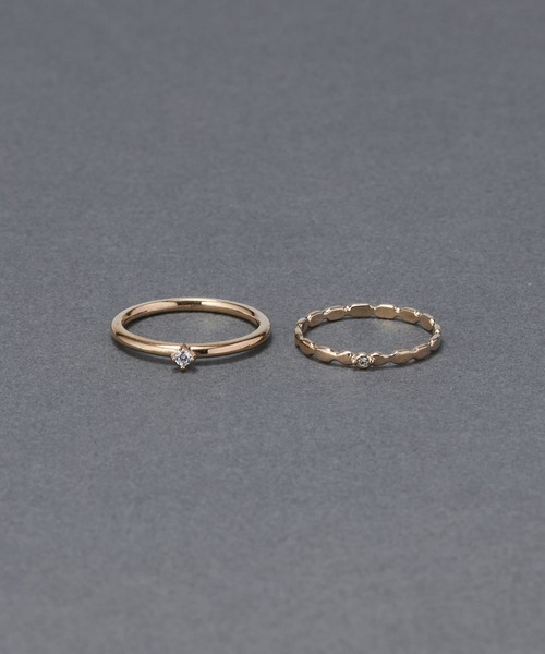 Phoebe(フィービィー)の「【金属アレルギー対応】2セットグレイングリッターリング(リング・レディース・シャンパン/イエローゴールド・FREE)」の1枚目の写真