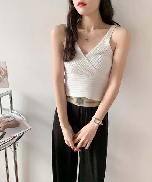 Miniministore(ミニミニストア)の「ニットタンクトップ トップス ショート丈(タンクトップ・レディース・オレンジ/ラベンダー/ホワイト/ブラック/グリーン/ミント・FREE)」の8枚目の写真