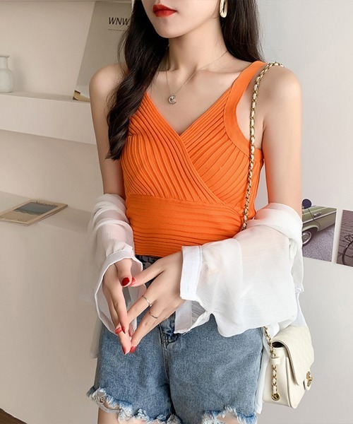 Miniministore(ミニミニストア)の「ニットタンクトップ トップス ショート丈(タンクトップ・レディース・オレンジ/ラベンダー/ホワイト/ブラック/グリーン/ミント・FREE)」の20枚目の写真