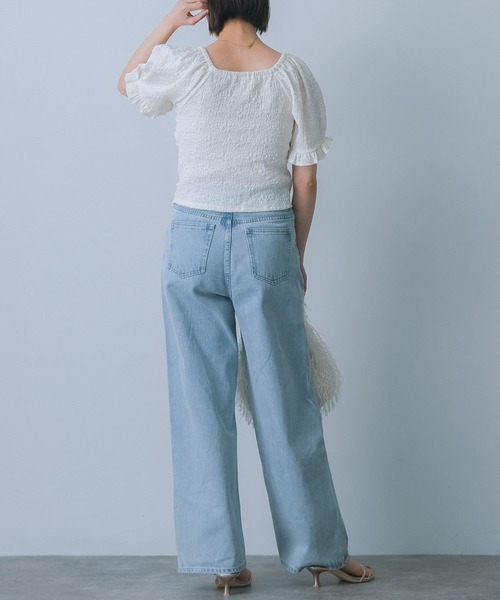 HEYUMM(ヘユム)の「シャーリングスクエアトップ(Tシャツ/カットソー・レディース・チャコールグレー/アイボリー/イエロー・ONE)」の6枚目の写真