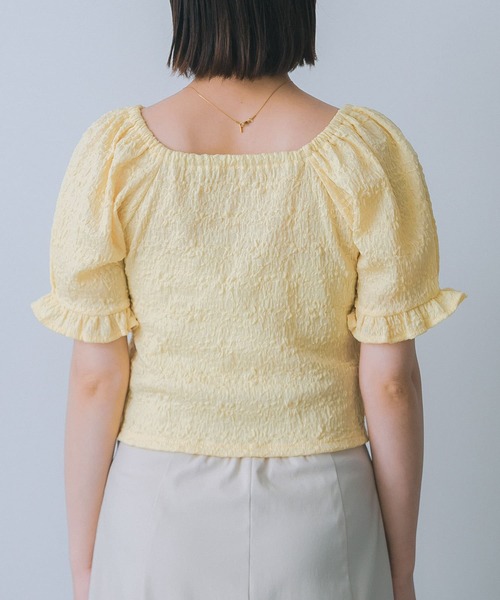 HEYUMM(ヘユム)の「シャーリングスクエアトップ(Tシャツ/カットソー・レディース・チャコールグレー/アイボリー/イエロー・ONE)」の22枚目の写真