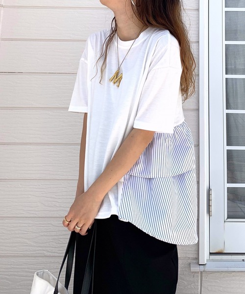 Q(キュー)の「ドッキングティアードトップス(Tシャツ/カットソー・レディース・ブラック/ホワイト・MEDIUM)」の6枚目の写真