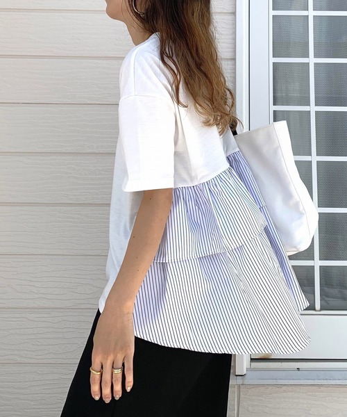 Q(キュー)の「ドッキングティアードトップス(Tシャツ/カットソー・レディース・ブラック/ホワイト・MEDIUM)」の9枚目の写真