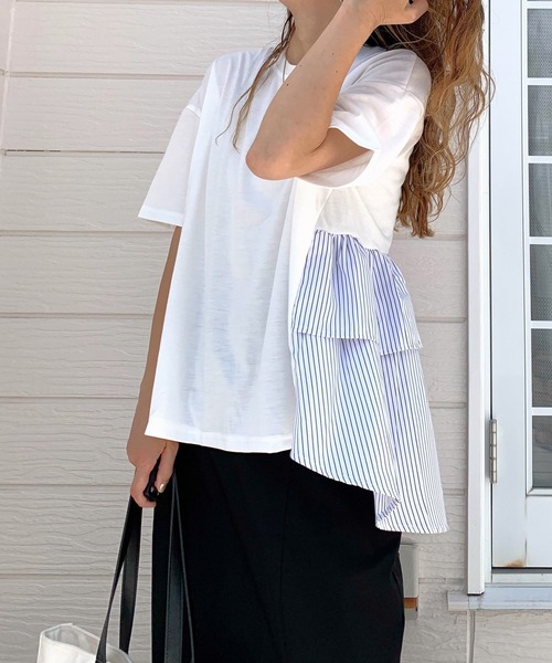 Q(キュー)の「ドッキングティアードトップス(Tシャツ/カットソー・レディース・ブラック/ホワイト・MEDIUM)」の8枚目の写真