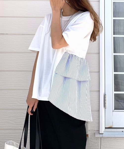 Q(キュー)の「ドッキングティアードトップス(Tシャツ/カットソー・レディース・ブラック/ホワイト・MEDIUM)」の7枚目の写真