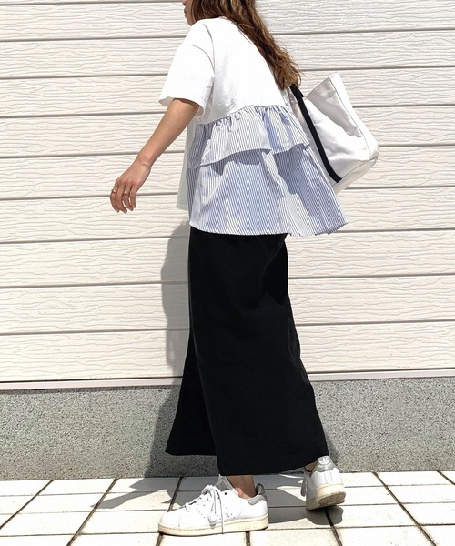 Q(キュー)の「ドッキングティアードトップス(Tシャツ/カットソー・レディース・ブラック/ホワイト・MEDIUM)」の14枚目の写真