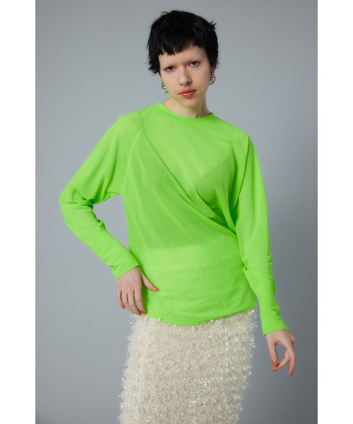 HeRIN.CYE（ヘリンドットサイ）の「Sheer loose long T-shirt　シアールーズロングTシャツ（Tシャツ/カットソー・レディース・ブルー/レッド/ライム/ブラック/オフホワイト/グレー・FREE）」の4枚目の写真