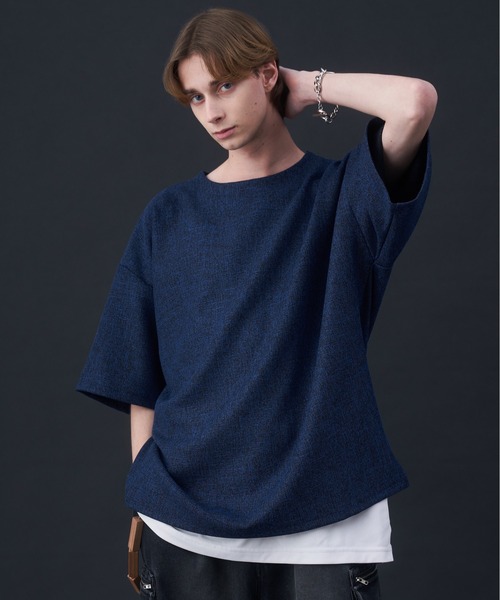 セール】Tweed-Style Short Sleeve Pullover - ツイード調半袖