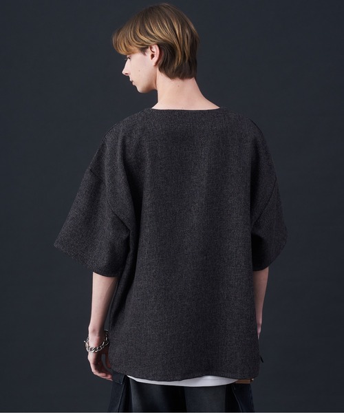 KUUUPY（クーピー）の「Tweed-Style Short Sleeve Pullover - ツイード調半袖プルオーバー（Tシャツ/カットソー・メンズ・ホワイト×ブラック/ダークブルー/チャコールグレー・MEDIUM/LARGE/SMALL）」の2枚目の写真