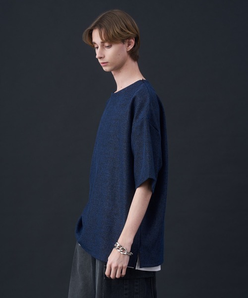 KUUUPY（クーピー）の「Tweed-Style Short Sleeve Pullover - ツイード調半袖プルオーバー（Tシャツ/カットソー・メンズ・ホワイト×ブラック/ダークブルー/チャコールグレー・MEDIUM/LARGE/SMALL）」の5枚目の写真